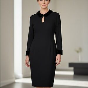 Tahari Vintage Elegant Black with Velvet Trim Dress Size 8